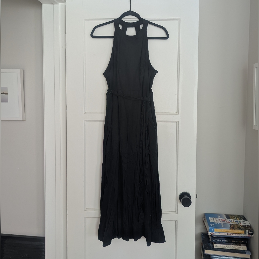 Anthropologie Black Linen Halter Maxi Dress